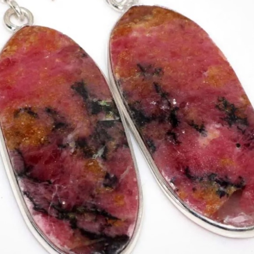 Sterling silver Rhodonite and Gemstone earrings - Picture 2 of 2